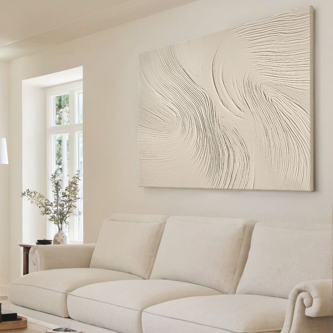 Swirling Textural Canvas-Warm Cream Tones-AURA049