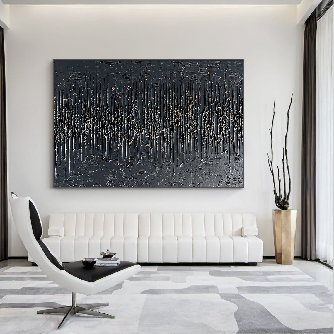 Modern 3D Textured Black Wall Painting for Living Room Bedroom AURA232