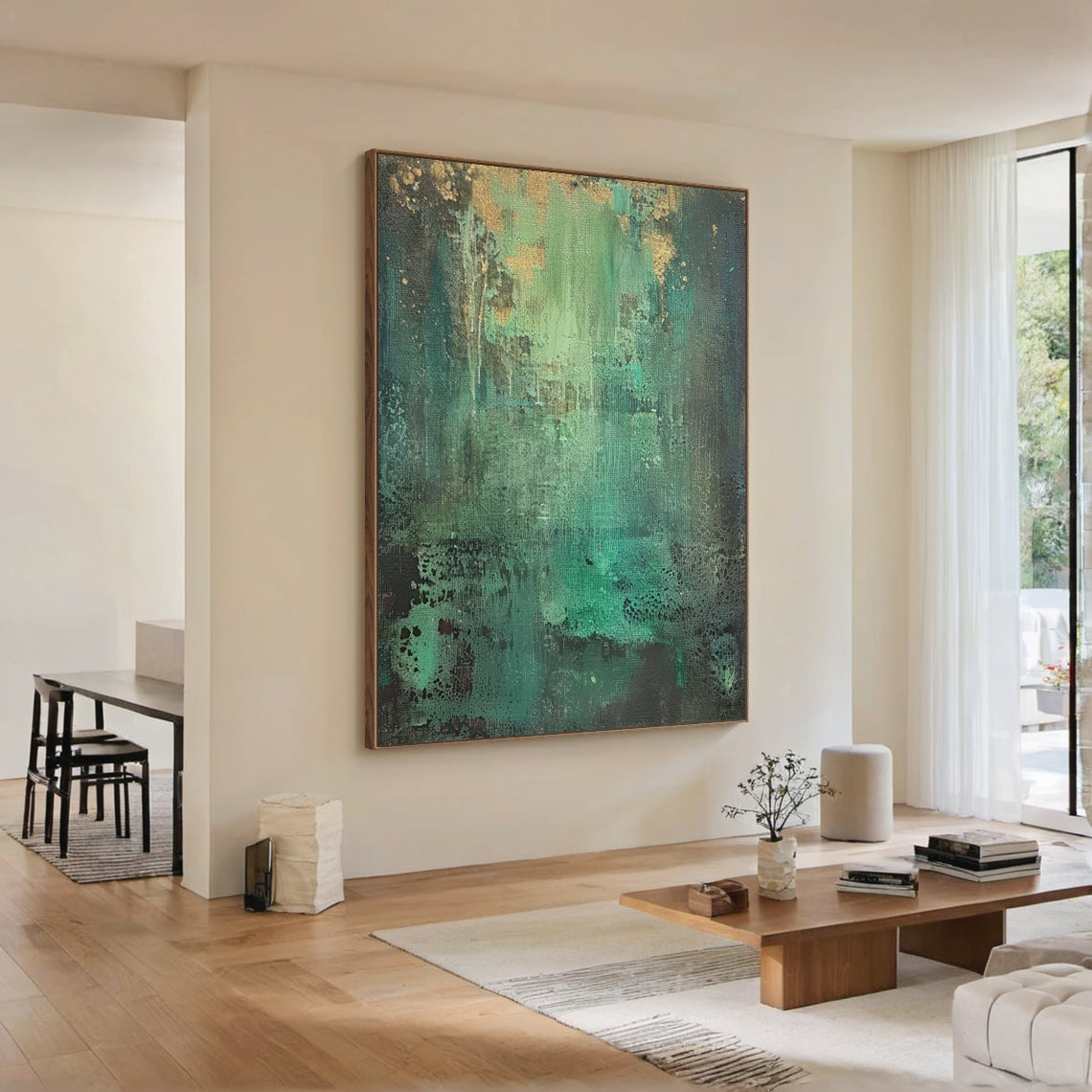 Textural Abstract Wall Art – Emerald Green & Gold Patina – AURA038(Vertical)