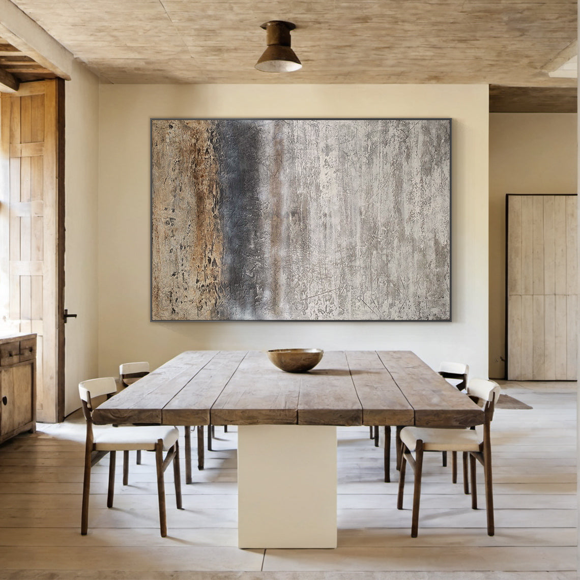 Weathered Horizon-Beige & Brown Wabi-Sabi Art-AURA074