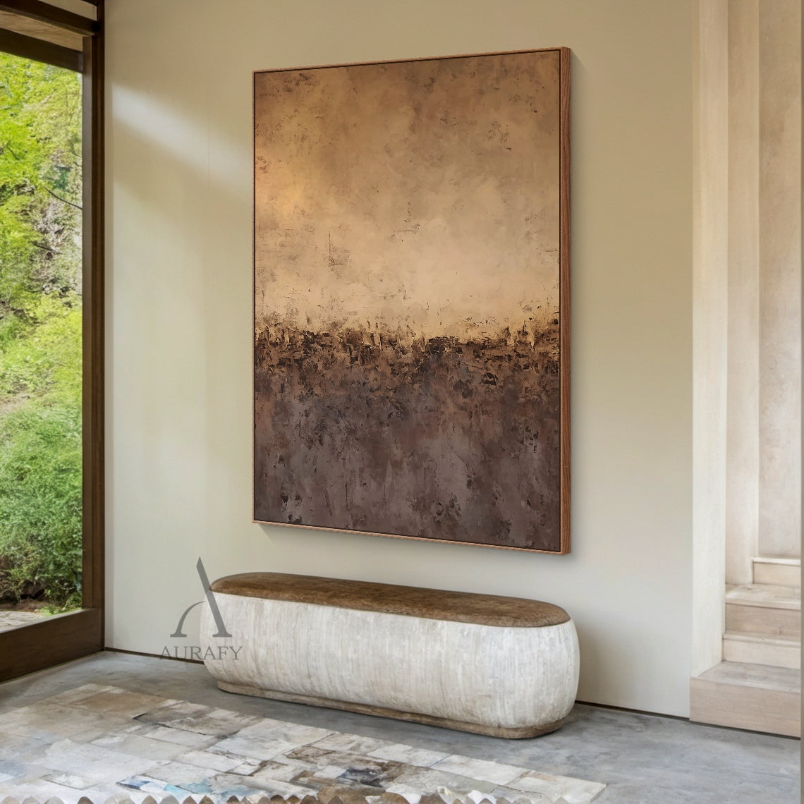 Abstract Brown Beige Art Tactile Knife Strokes Modern Organic Plaster Textured Canvas AURA598