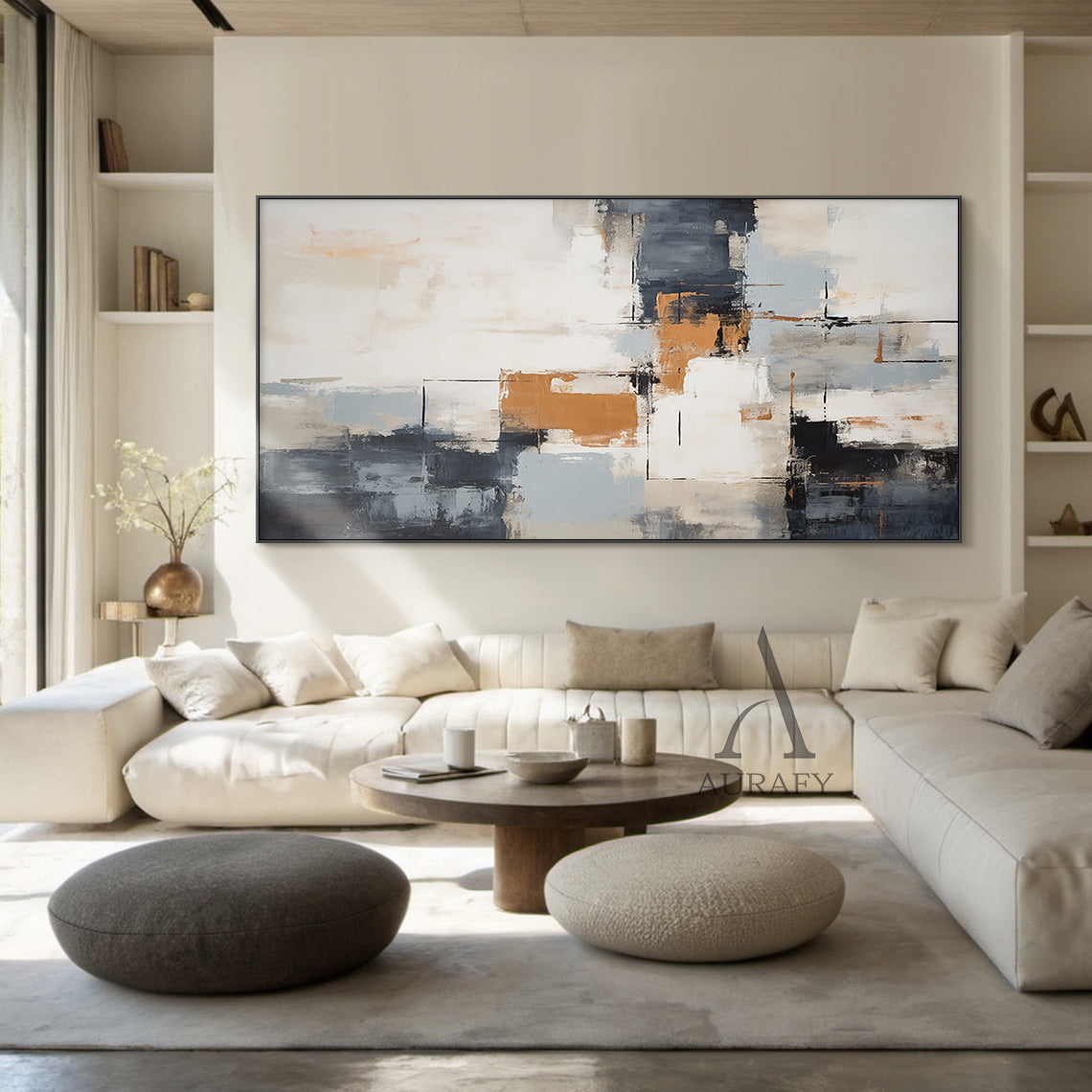 Abstract Geometric Wall Art Tactile Brushstroke Texture Warm Orange Neutral Palette Minimalist Luxe AURA496