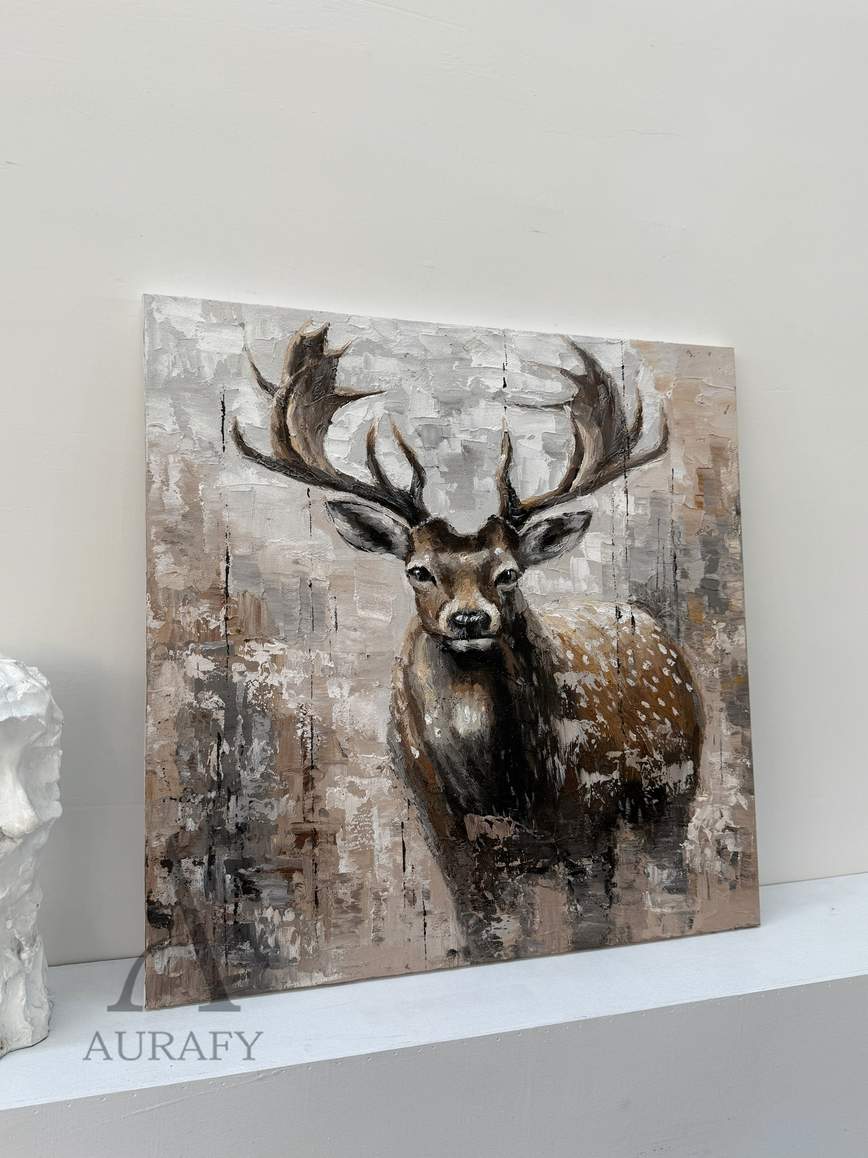 Large Textured Brown Stag Animal Oil Painting Wabi-sabi Wall Art-AURA338