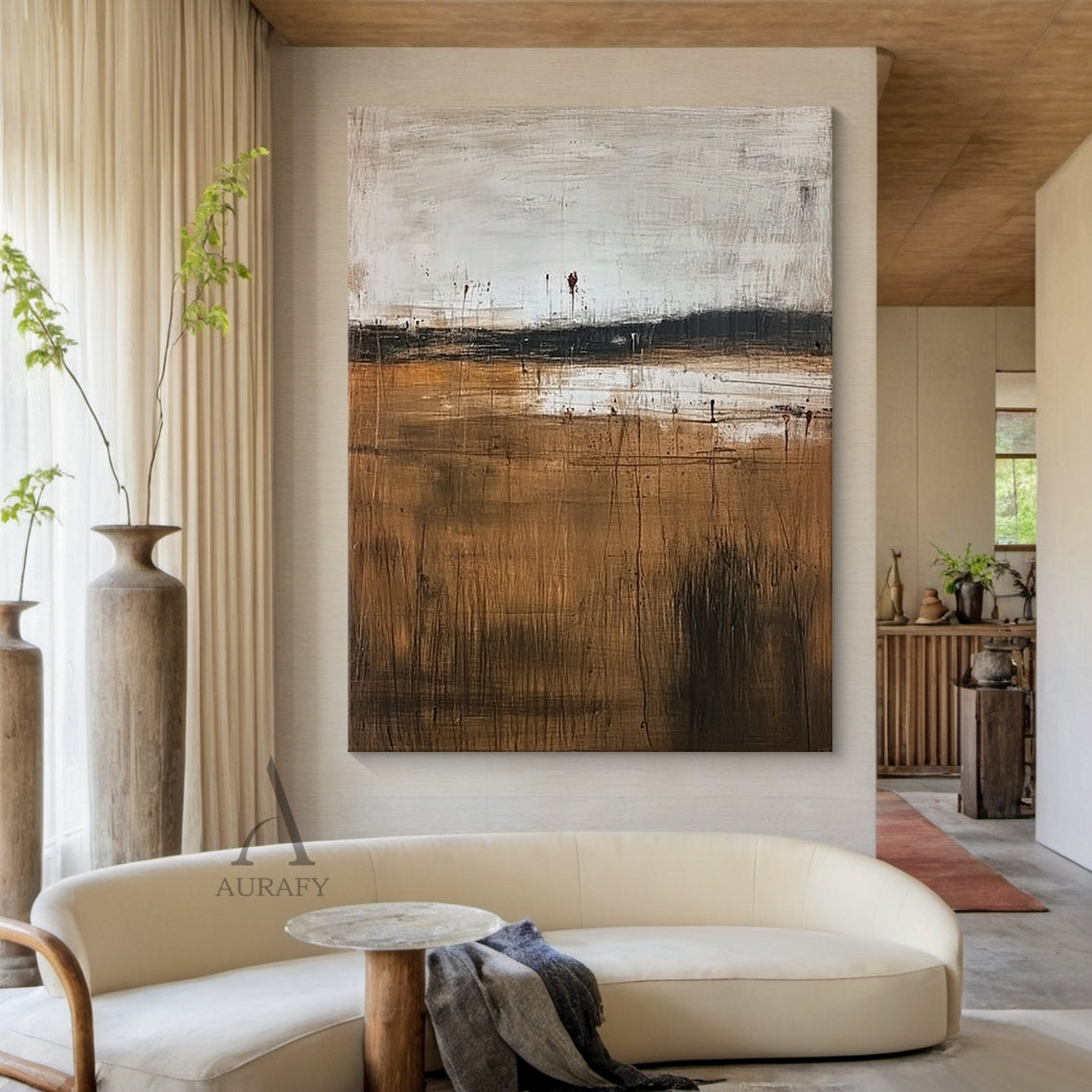 Beige Wabi Sabi Plaster Textured Abstract Wall Art | Minimalist Japandi Neutral Canvas | AURA805