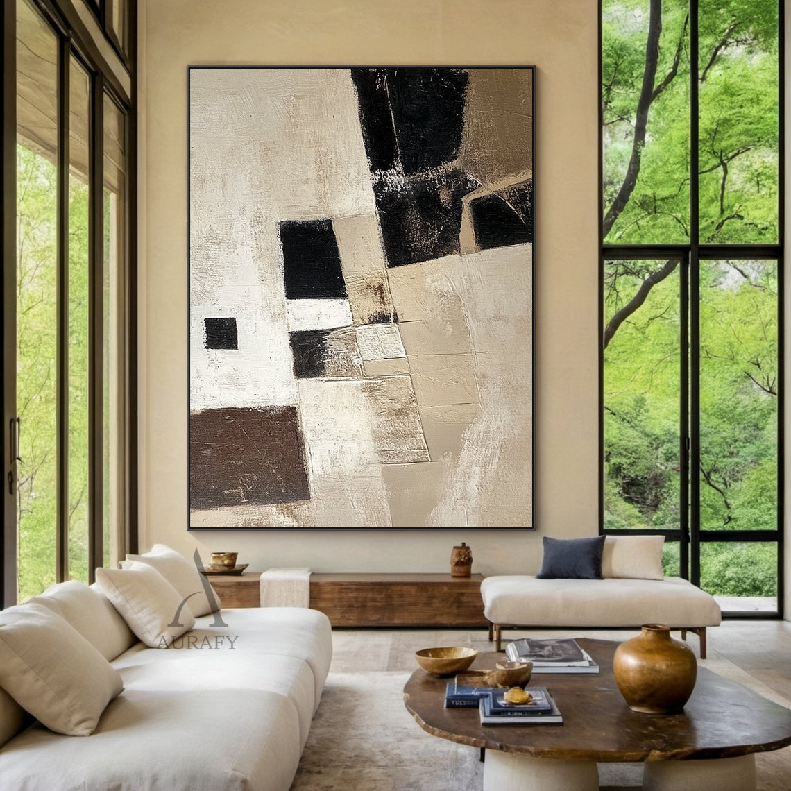 General Abstract Beige Art Tactile Surface Knife Strokes Sculpted Canvas Modern Organic Piece AURA468