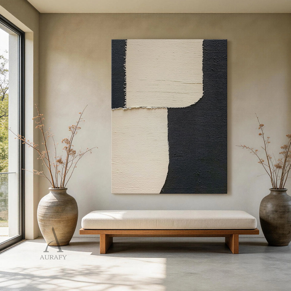 Minimalist Black Beige Wall Art for Home Living Room Decor AURA379