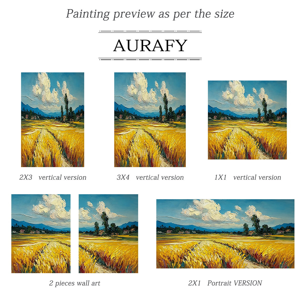 Impasto Textured Yellow Blue Wheat Field Landscape Hand Painted Oil Painting Wall Art Canvas Decor AURA745