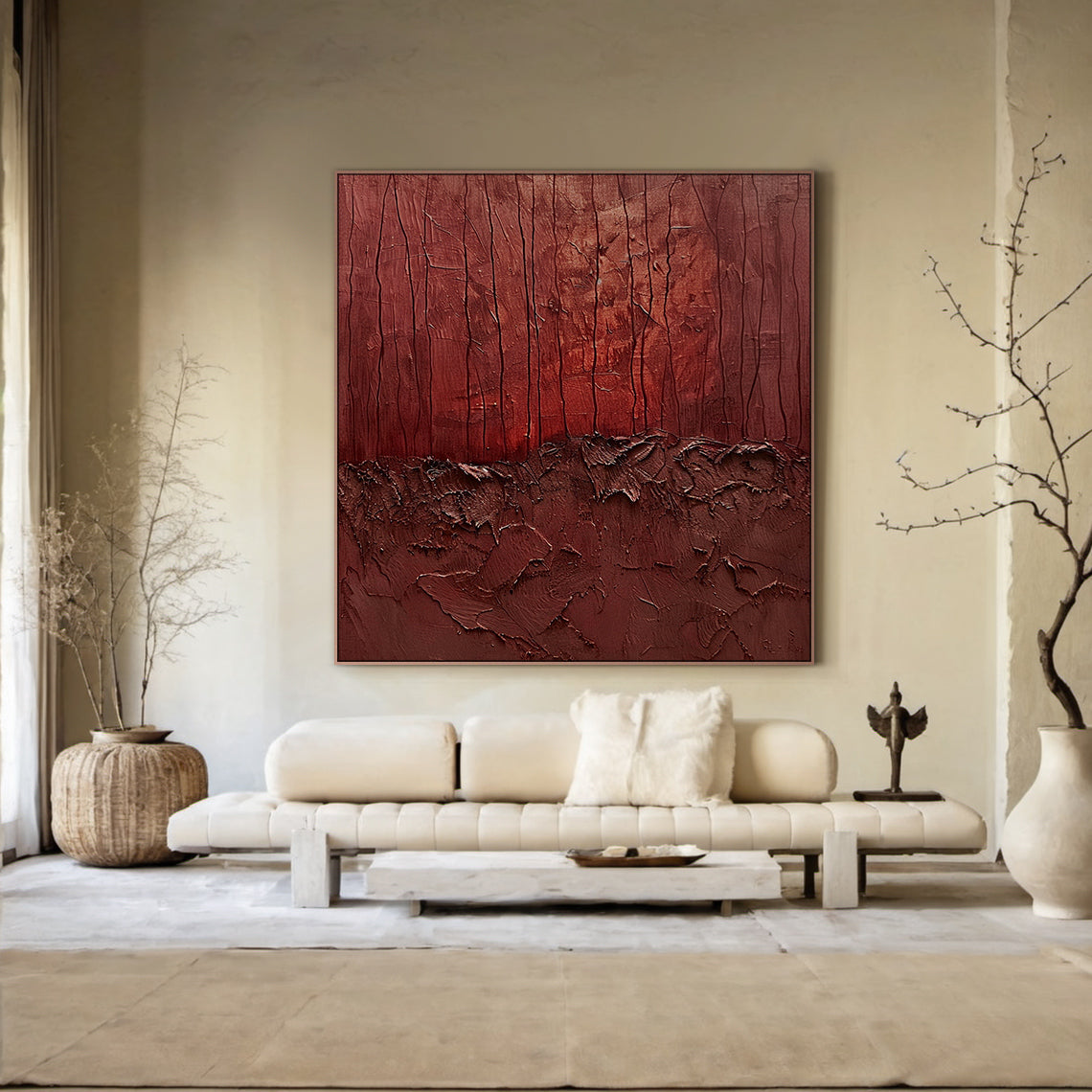 Wabi-Sabi Ember Strata wall art – Oxide Red & Burnt Umber – AURA029(Horizontal)