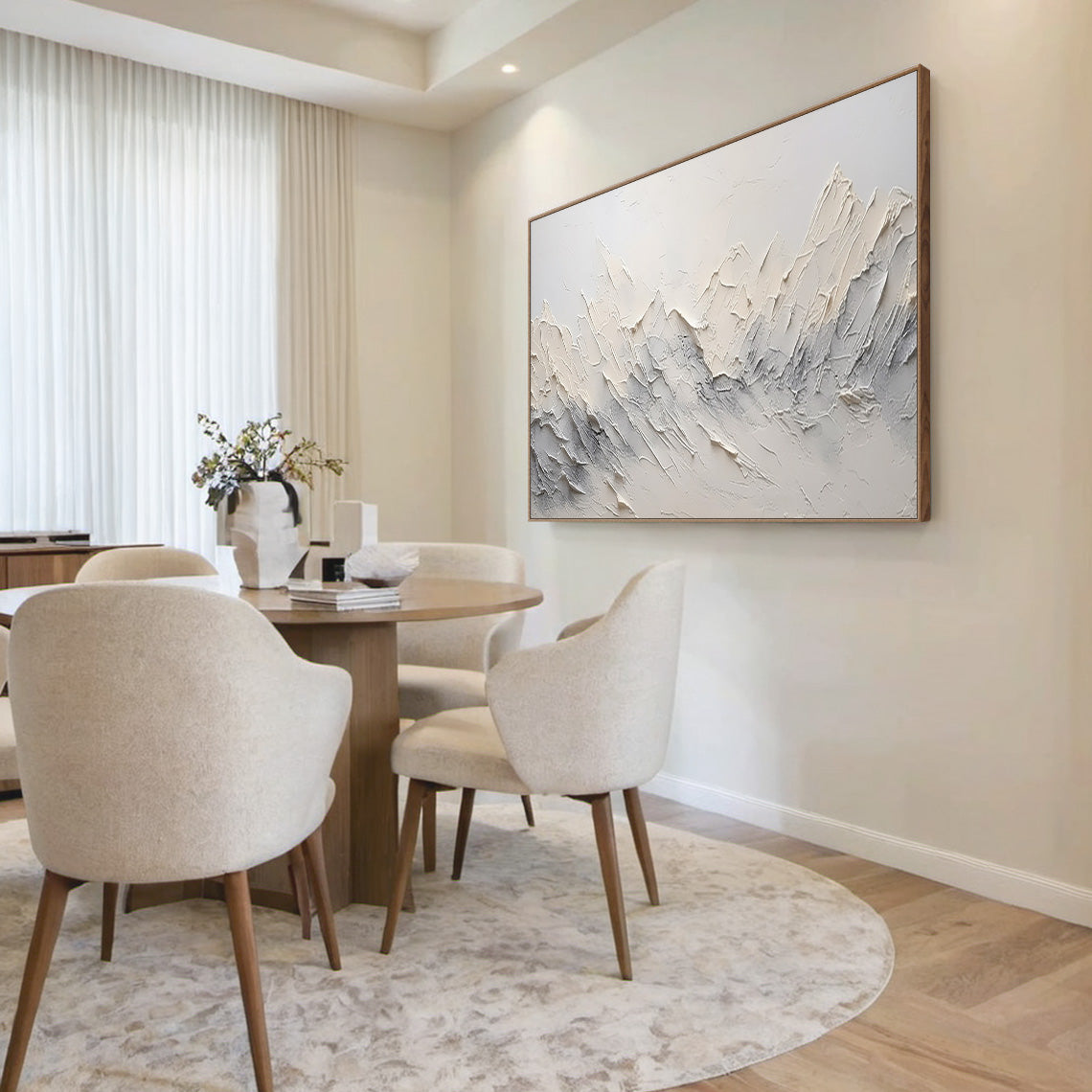 Minimalist Mountain Texture Canvas – Cream & Cool Gray Painting – AURA037(Horizontal)