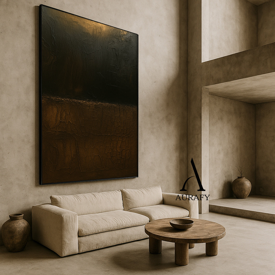 Wabi Sabi Brown Black Crackle Texture Tactile Organic Abstract Wall Art Hand-Scraped AURA565