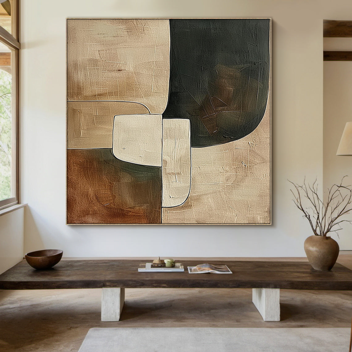 Earthen Silence — Textured Abstract in Clay & Charcoal – AURA108(Horizontal)