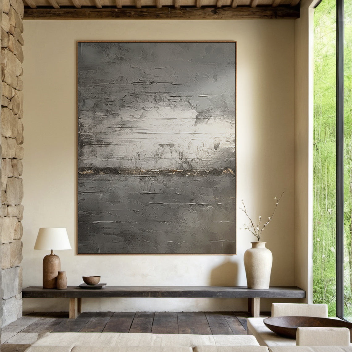 Textured Black Gray Abstract Wall Art for Living Room Decor -AURA186