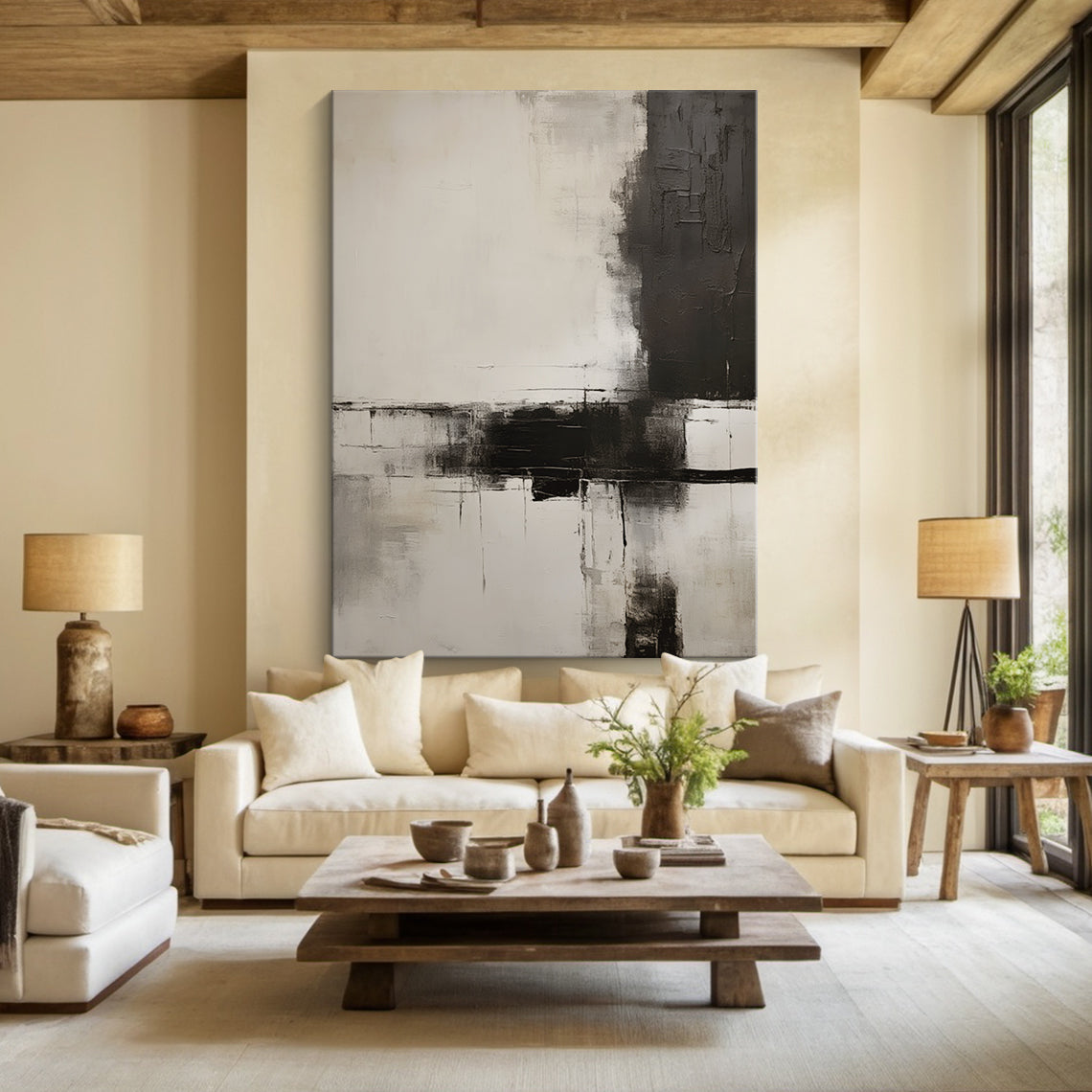 Neutral Abstract Minimalist Wall Art Beige Gray Living Room Decor-AURA174