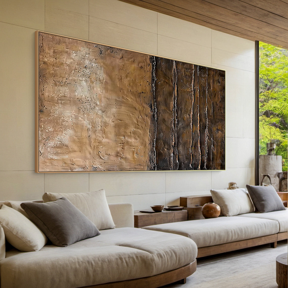 Modern Wabi Sabi Brown Black Abstract Wall Art for Living Room - AURA185