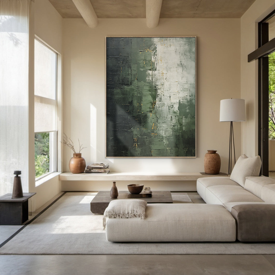Verdant Patina-Green & Gray Wabi-Sabi Art-AURA076