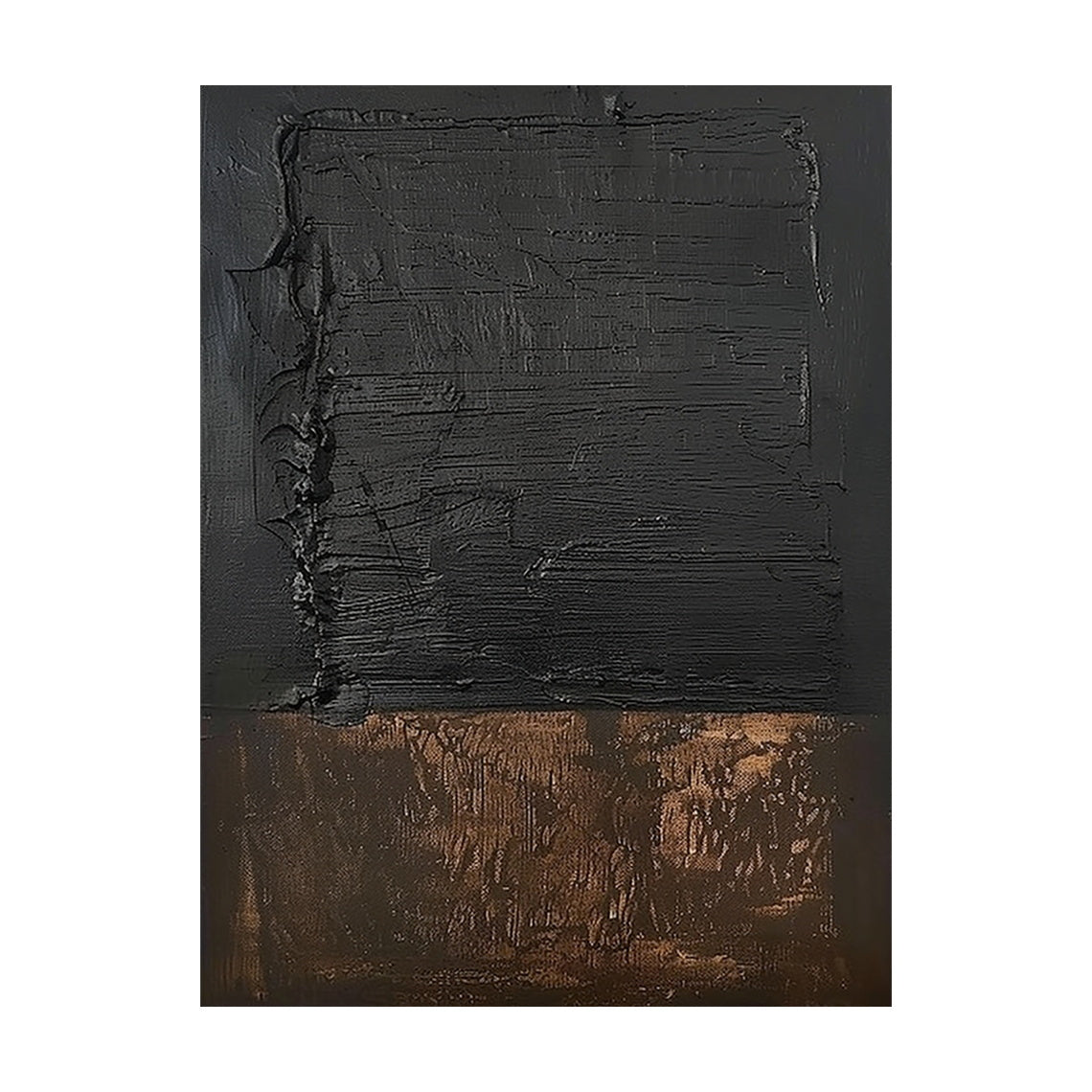 Wabi Sabi Black Brown Abstract Art with Thick Paint Distressed Edges Tactile Surface AURA579