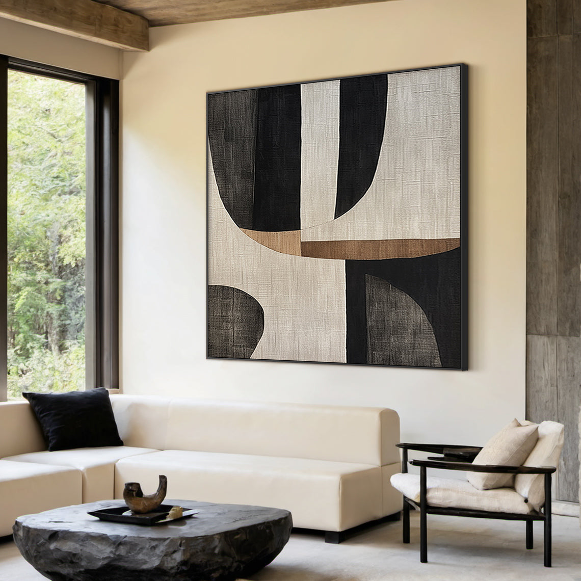 Curved Harmony Black Brown Texture Wall Art-AURA053