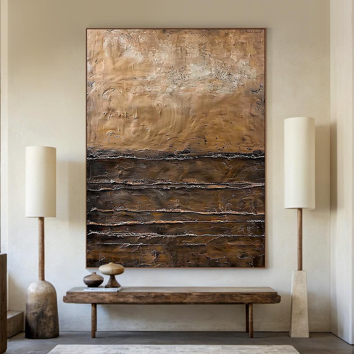 Modern Wabi Sabi Brown Black Abstract Wall Art for Living Room - AURA185