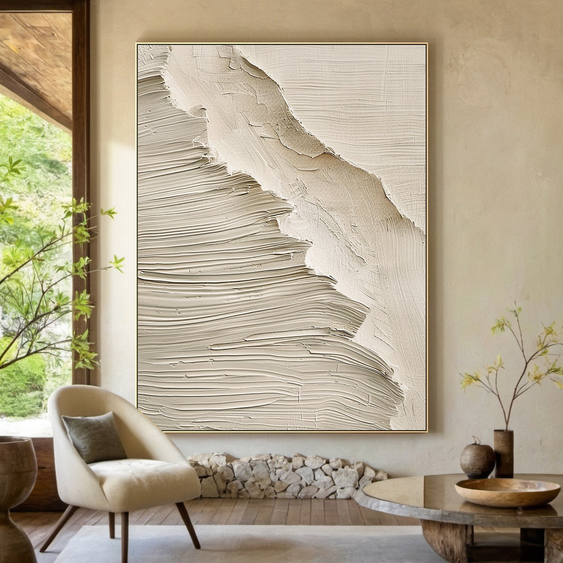 Gentle Tide-Beige Wave Texture Field-AURA148