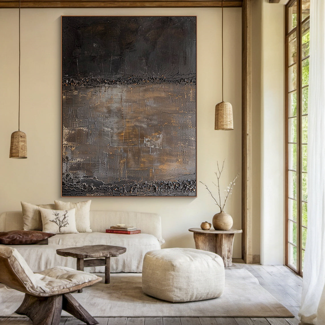 Wabi Sabi Brown Gray Abstract Textured Living Room Wall Art AURA212