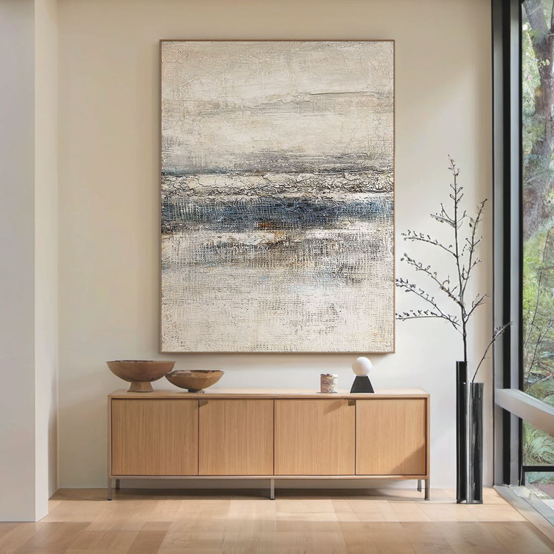 Frozen Silence – White & Grey Wabi-Sabi Textured Wall Art – AURA036(Horizontal)