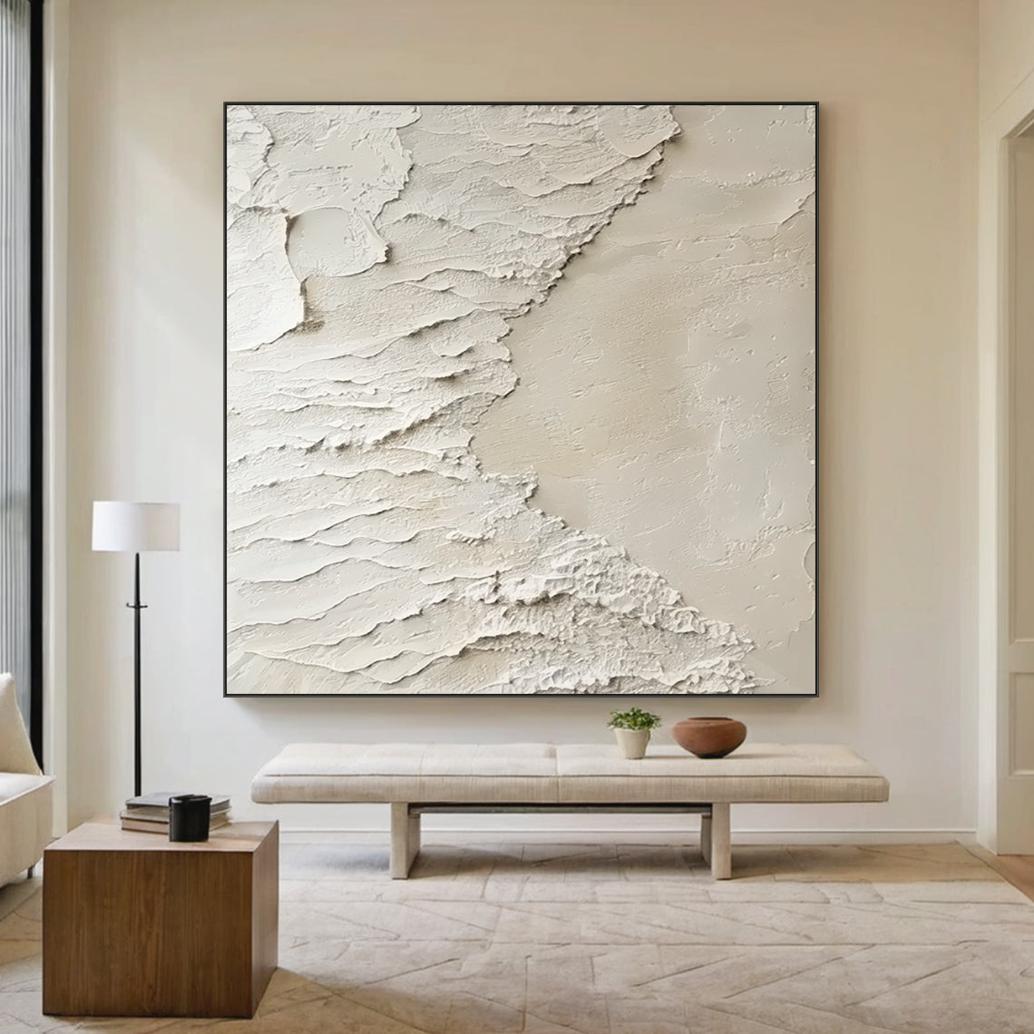 Peeling Plaster Canvas – Off-White & Cream Tones – AURA009(Vertical)