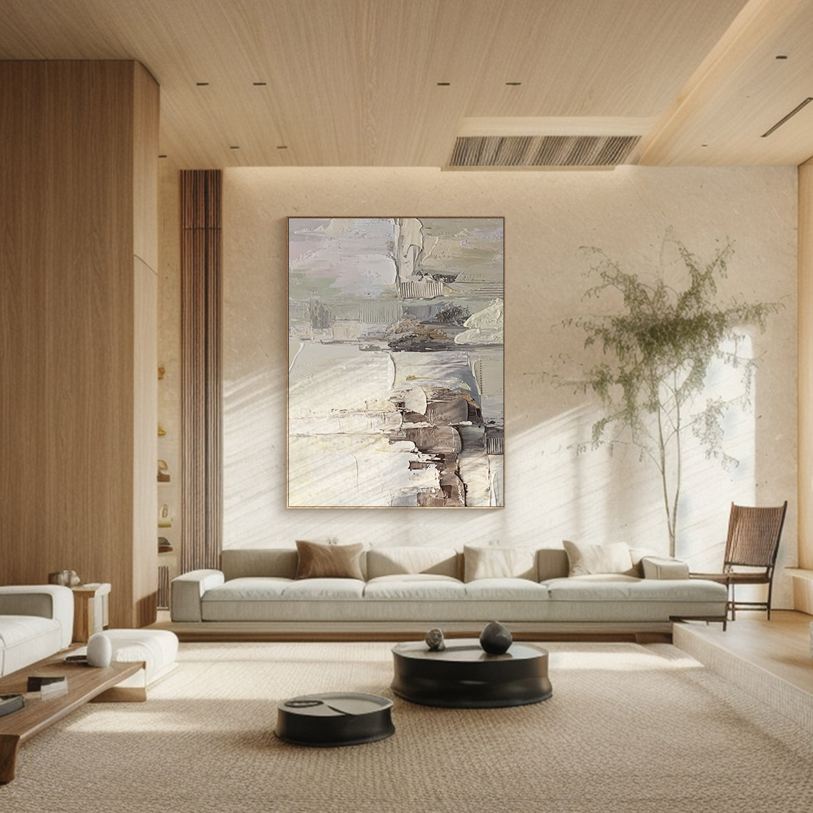 Neutral Textured Gray Abstract Wall Art for Modern Living Room - AURA178