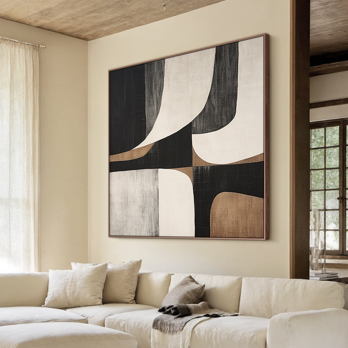 Geometric Balance Neutral Earth Abstract Wall Art -AURA051