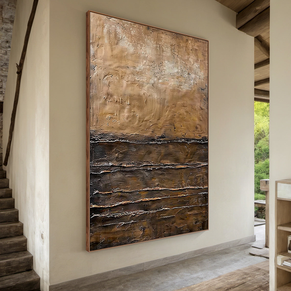 Modern Wabi Sabi Brown Black Abstract Wall Art for Living Room - AURA185