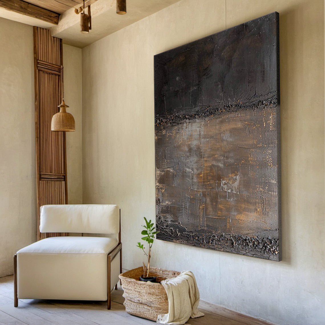 Wabi Sabi Brown Gray Abstract Textured Living Room Wall Art AURA212