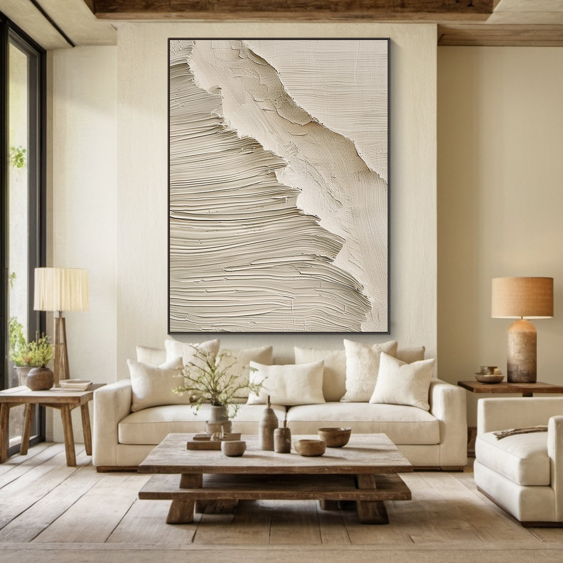 Gentle Tide-Beige Wave Texture Field-AURA148