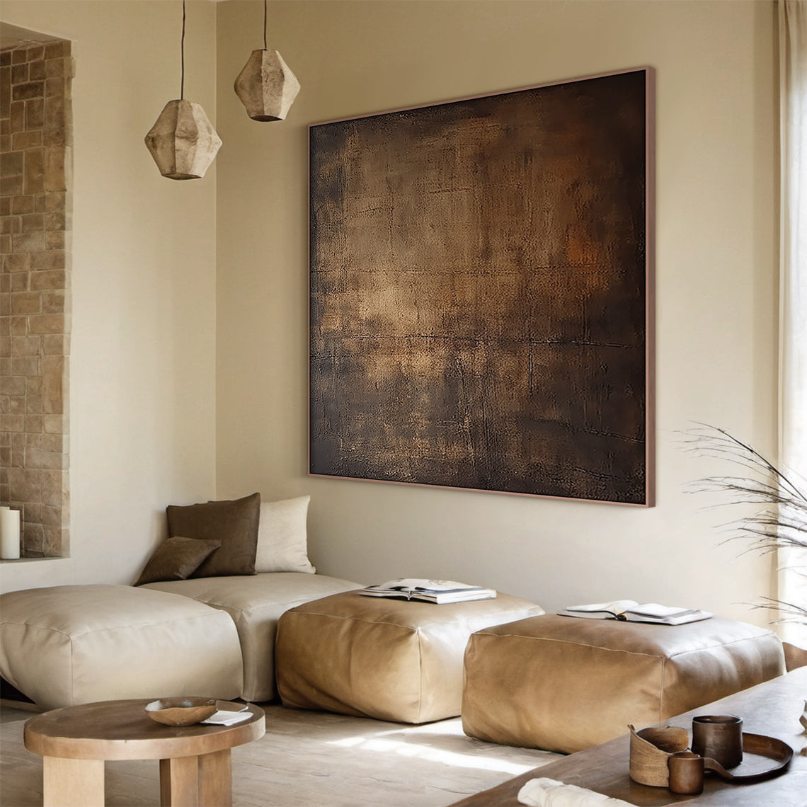 Minimalist Colorfield Wall Art – Bronze & Umber Gradient – AURA013 (Horizontal)