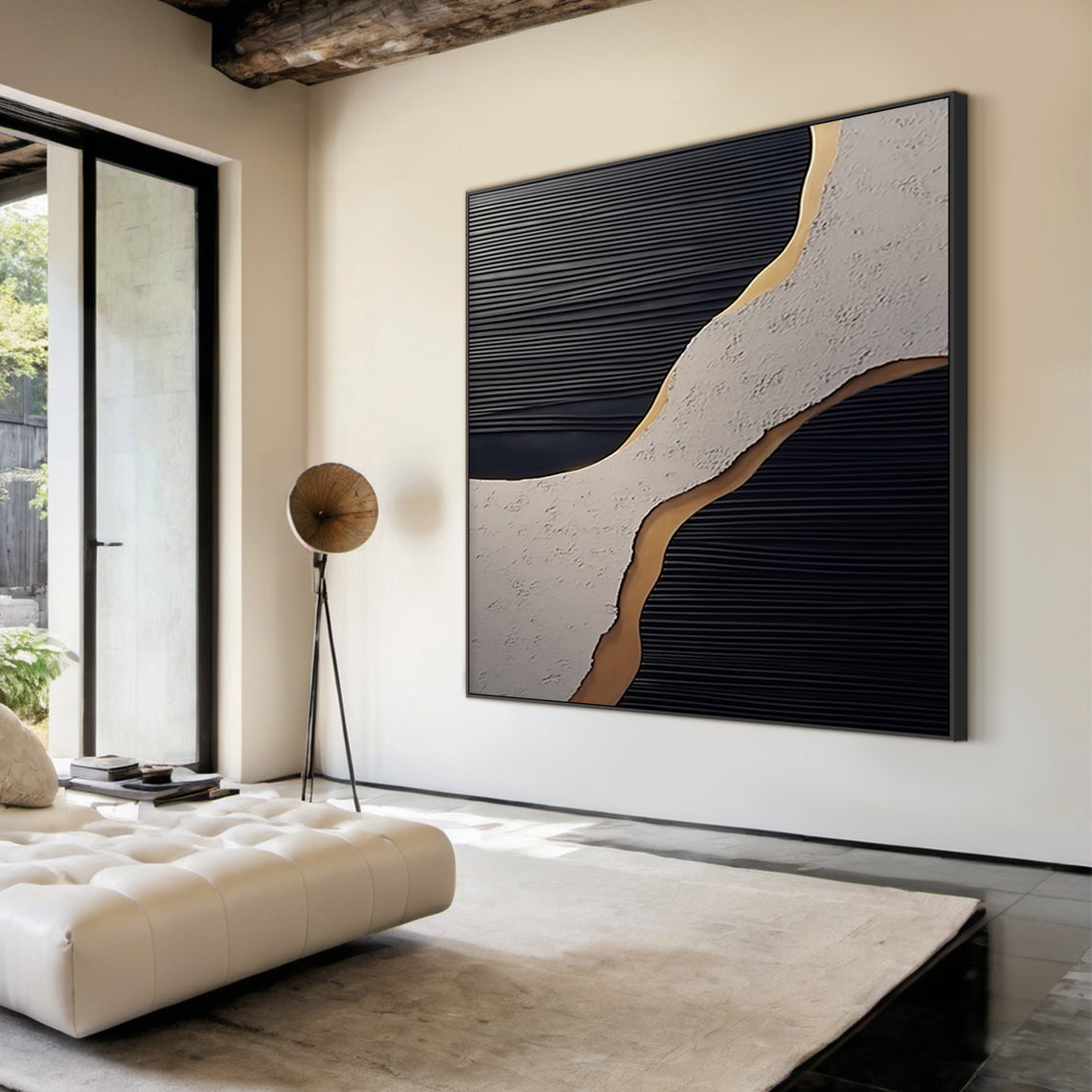 Flowing Contrast Black Gold Texture Wall Art – AURA005(Vertical)