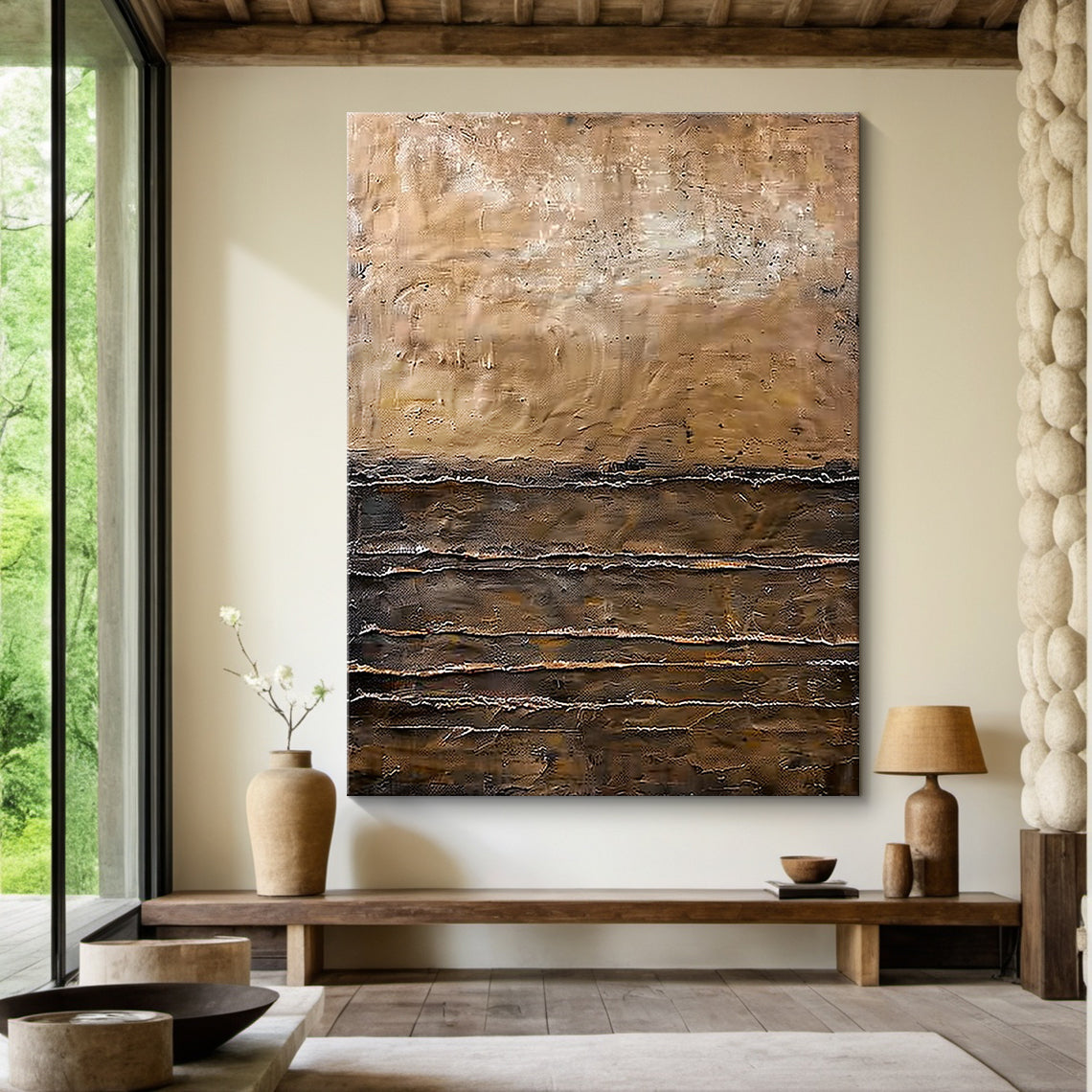 Modern Wabi Sabi Brown Black Abstract Wall Art for Living Room - AURA185