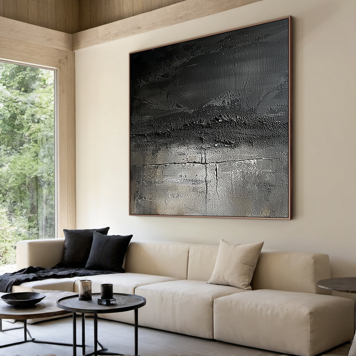 Industrial Patina Texture Wall Art – Charcoal & Steel Grey Tones – AURA020(Horizontal)