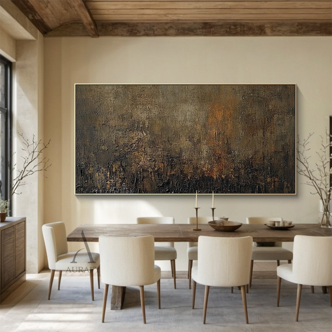 Umber and Rust Abstract Wall Art with Dense Mottled Texture - AURA849