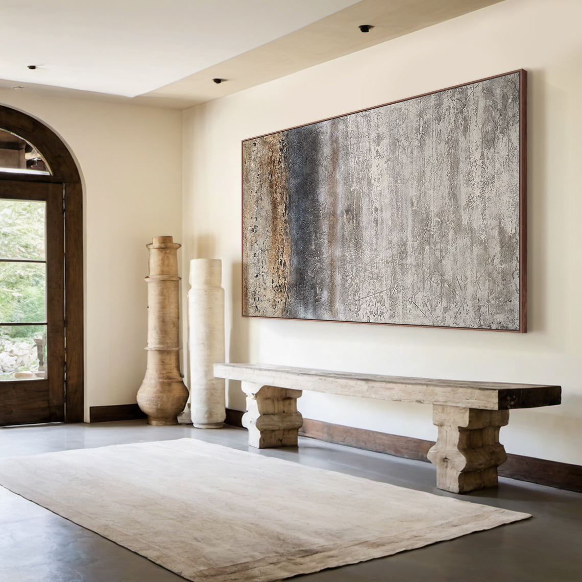 Weathered Horizon-Beige & Brown Wabi-Sabi Art-AURA074