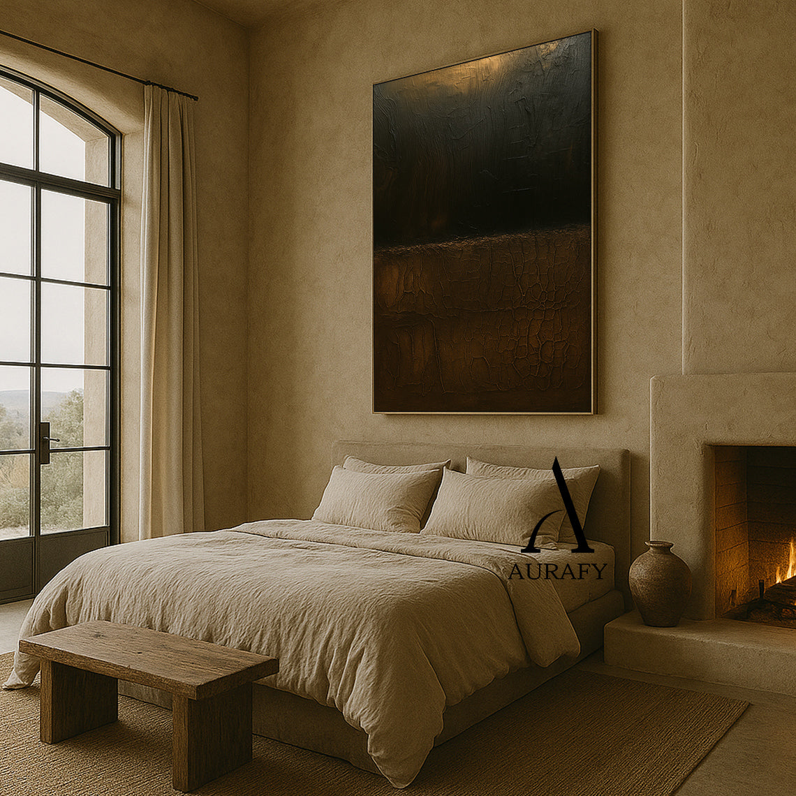 Wabi Sabi Brown Black Crackle Texture Tactile Organic Abstract Wall Art Hand-Scraped AURA565