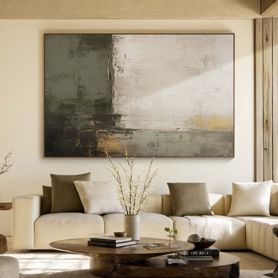 Shadow Reverie Canvas a Olive Grey & Sand Textured Wall Art-AURA077