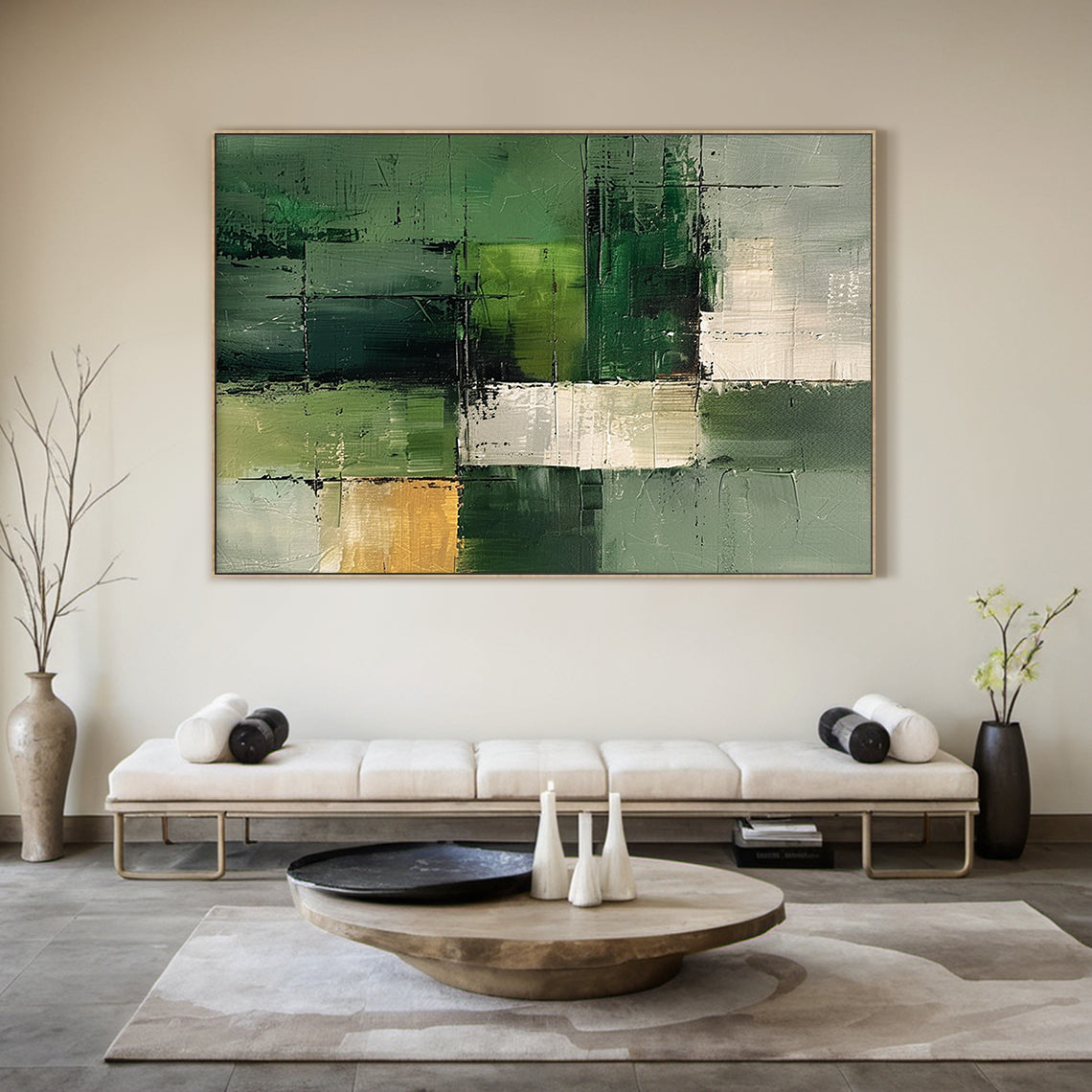 Wabi Sabi Green Abstract Wall Art for Living Room Decor AURA168