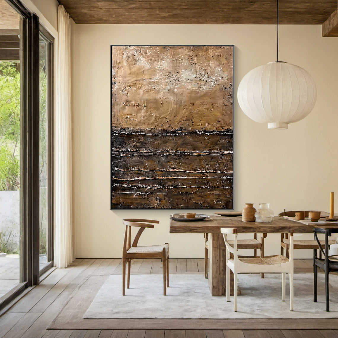 Modern Wabi Sabi Brown Black Abstract Wall Art for Living Room - AURA185