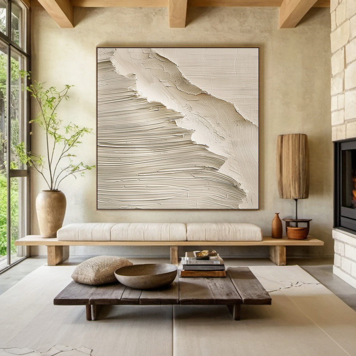 Gentle Tide-Beige Wave Texture Field-AURA148