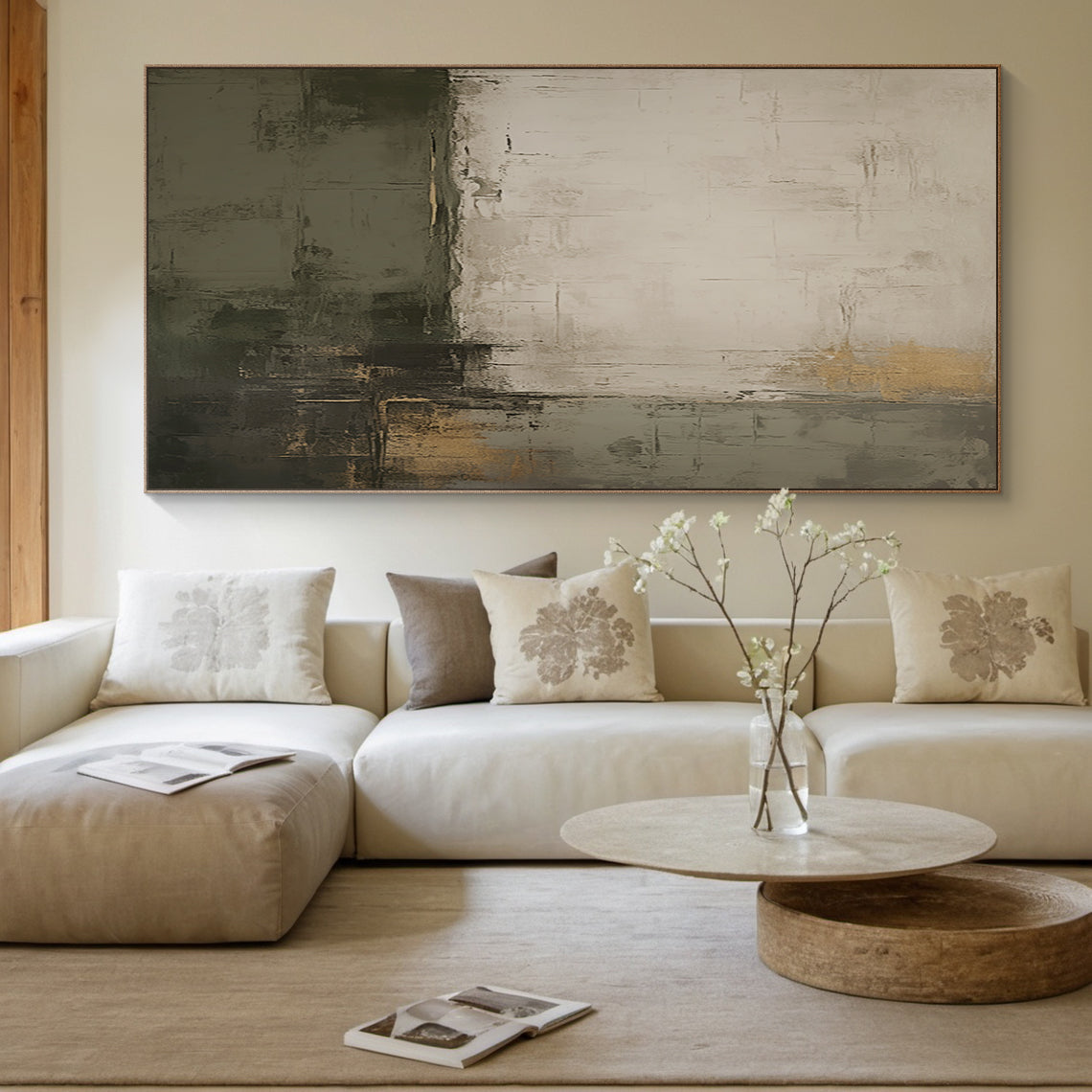 Shadow Reverie Canvas a Olive Grey & Sand Textured Wall Art-AURA077