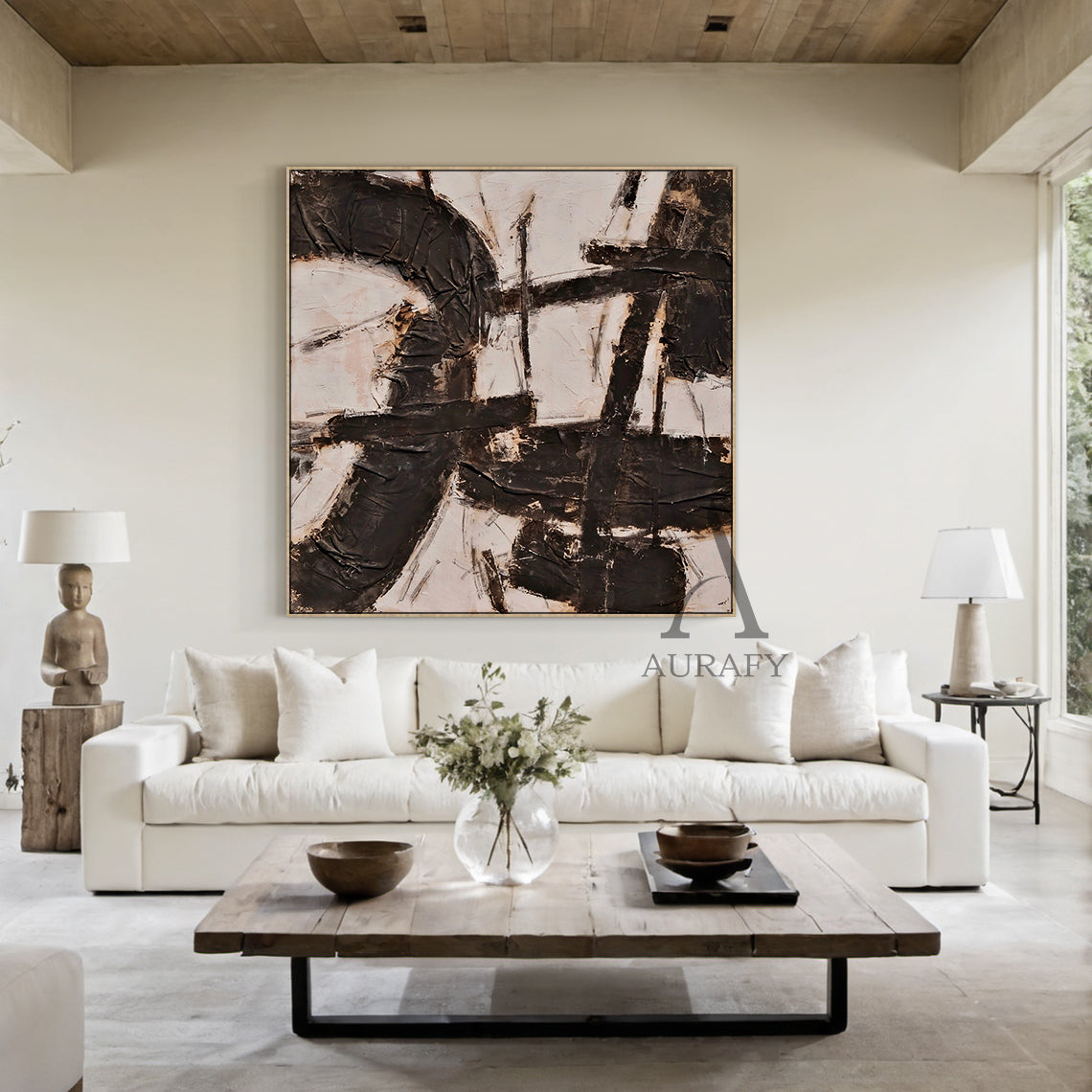 Black Abstract Canvas Wall Art Modern Living Room Decor Accent AURA238