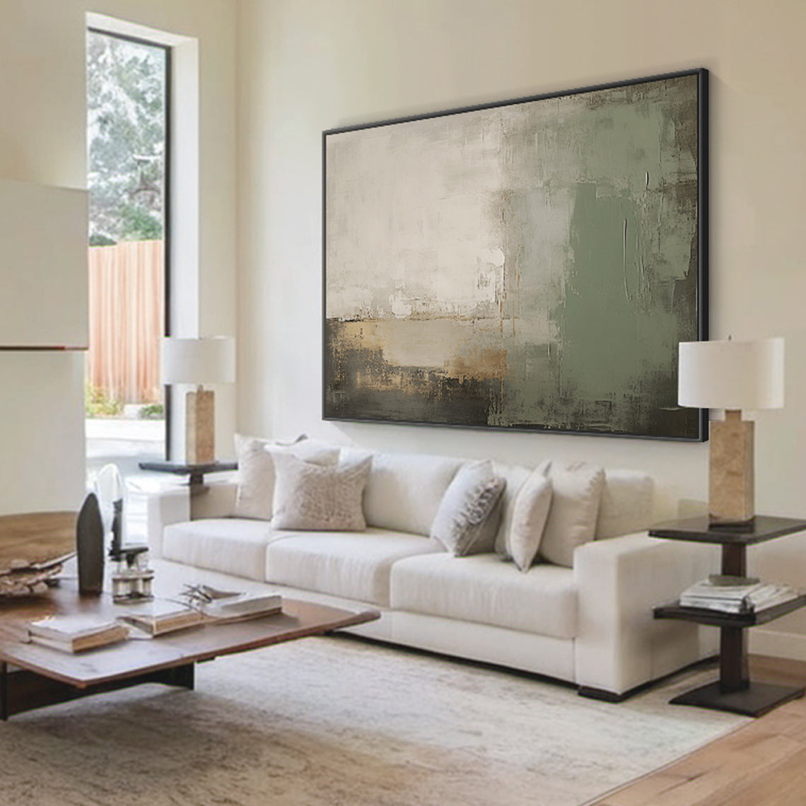 Modern Textural Abstract Wall Art – Sage Green & Earth Neutrals – AURA023(Vertical)