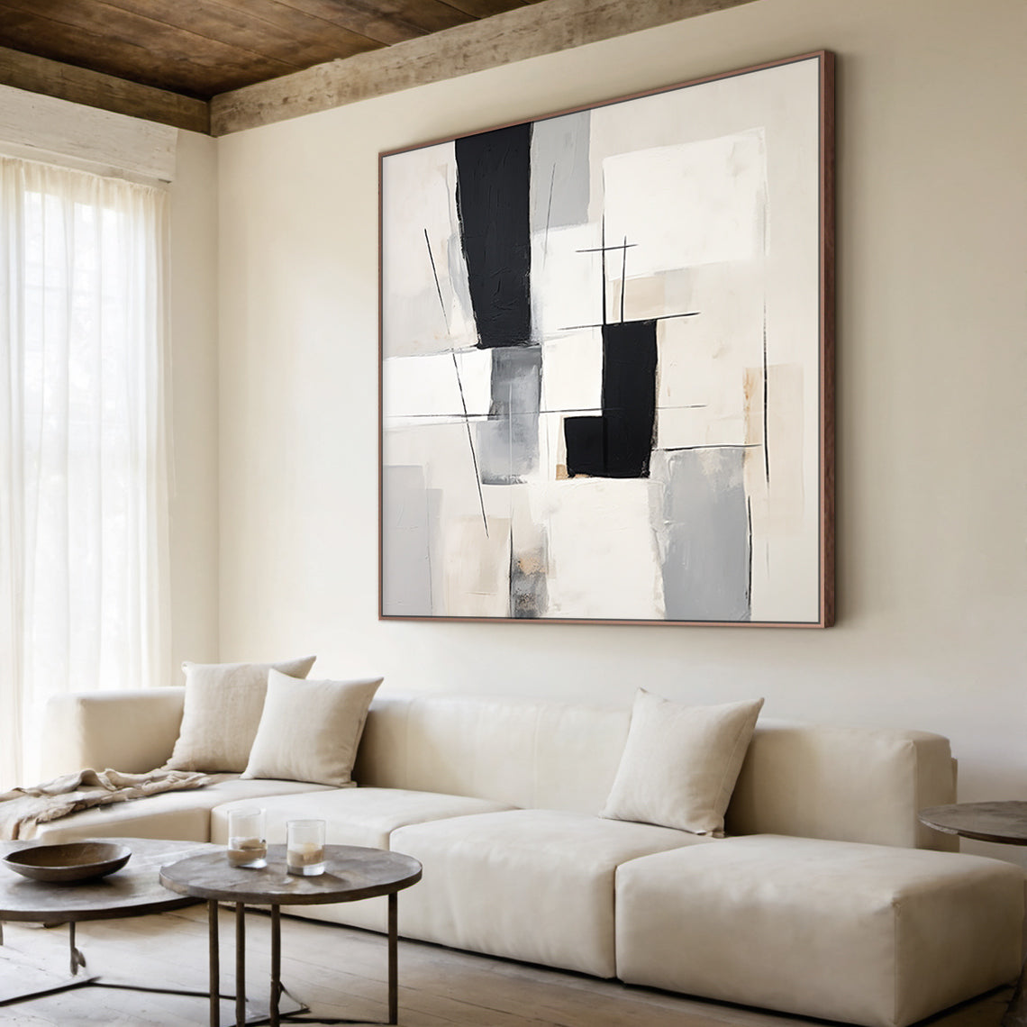 Geometric Lines Monochrome Minimalist Abstract Wall Art -AURA052