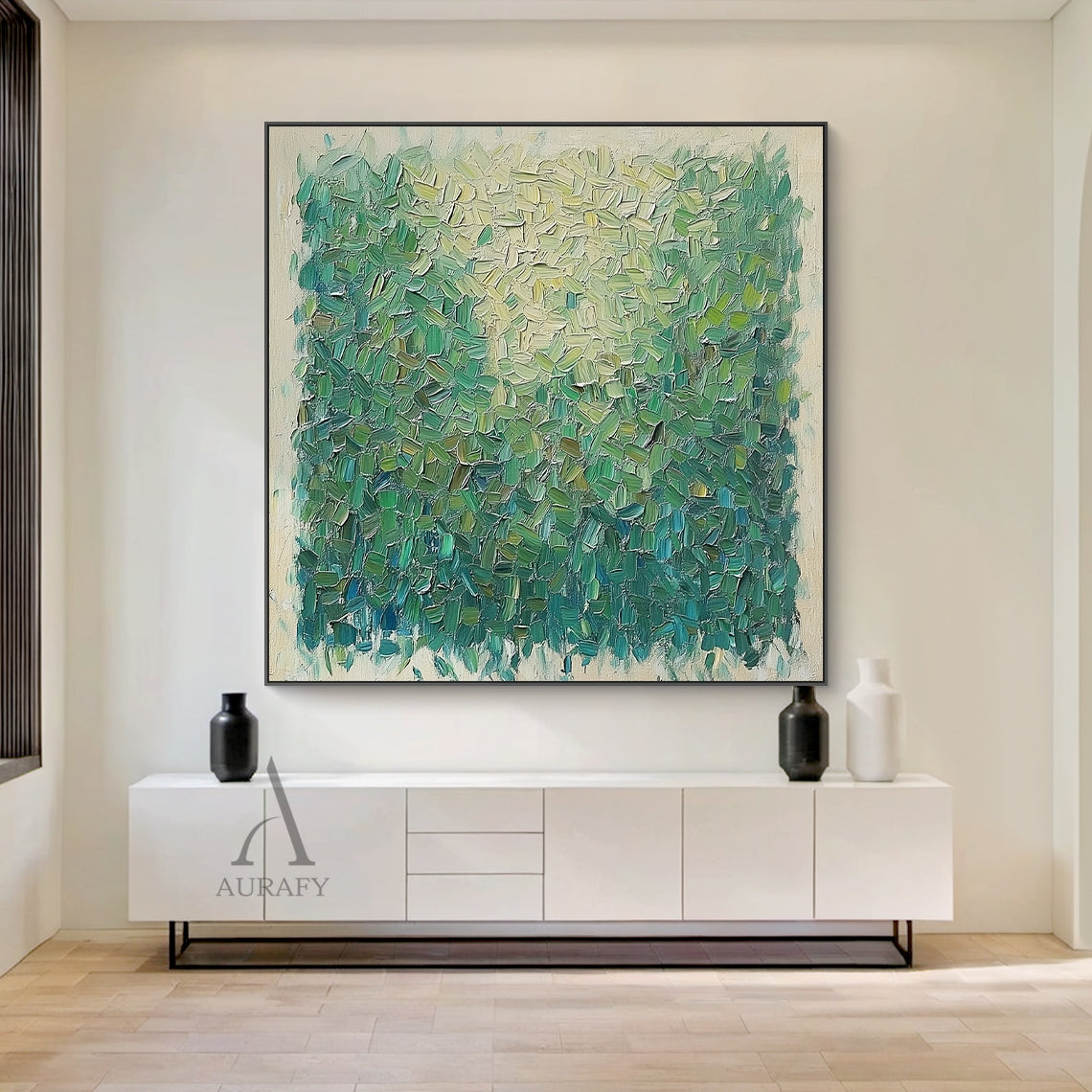 Green Impasto Textured Canvas Painting Wabi-Sabi Knife Stroke Landscape Art Modern Organic Minimalist Luxe Decor AURA746