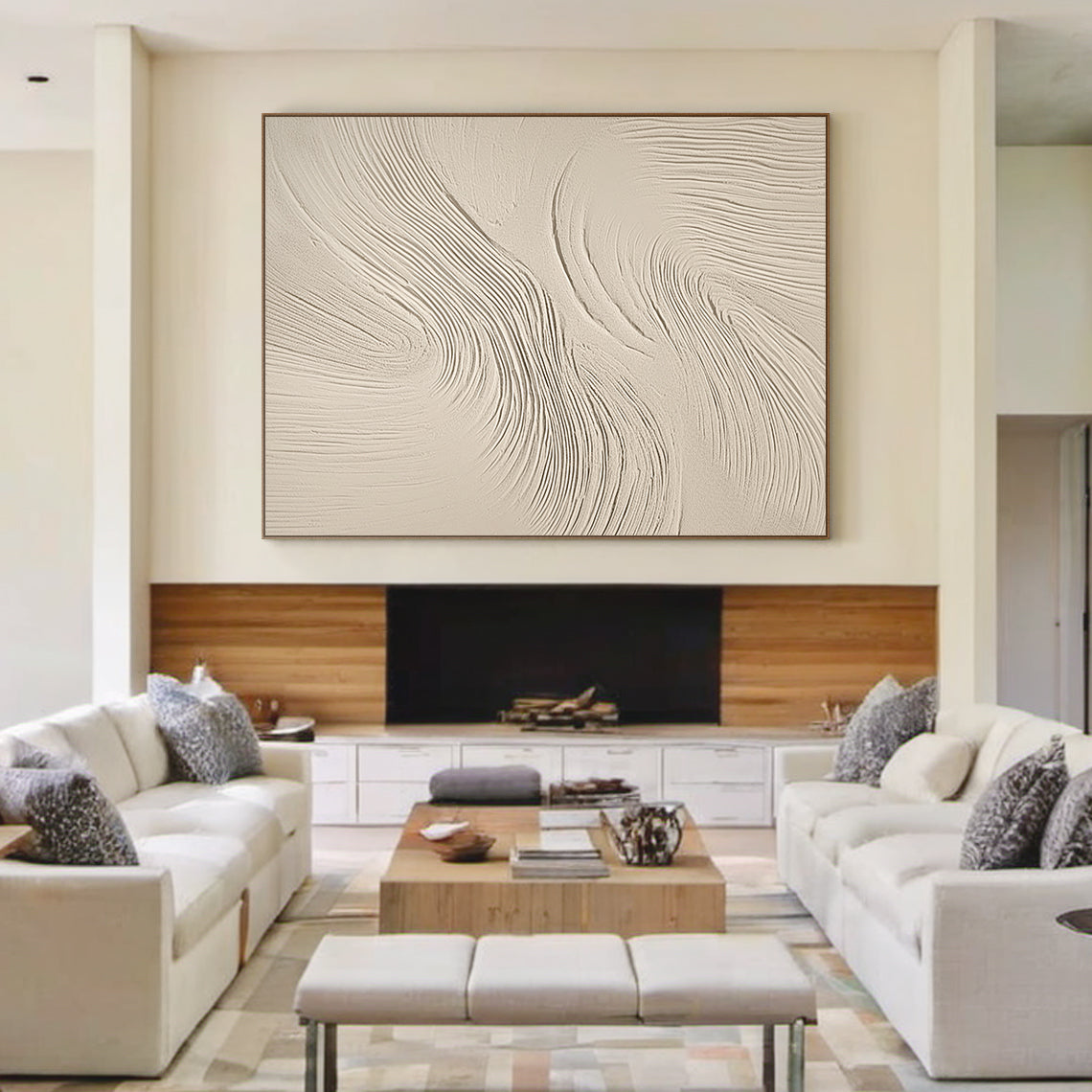 Swirling Textural Canvas – Warm Cream Tones – AURA049(Vertical)