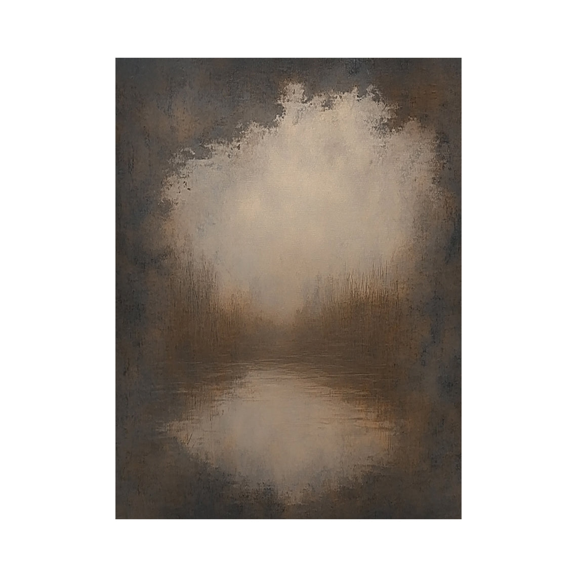 Marsh at First Light, Brown Misty Landscape Wall Art AURA876
