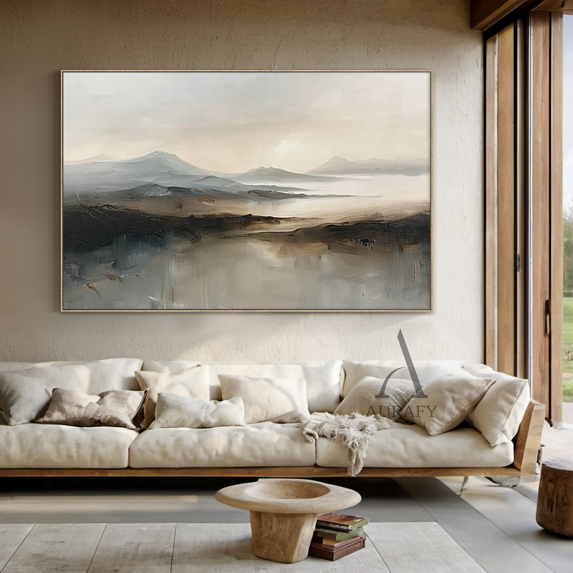 Abstract Landscape Art Thick Brushstroke Modern Organic Gray Black Neutral Tactile Canvas Art AURA498